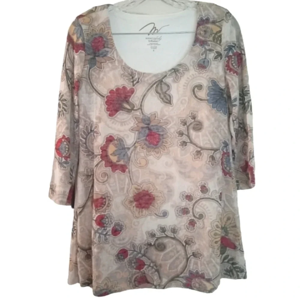 Miracle Body by Miracle Suit 3/4 Sleeve‎ Paisley Print Lightweight Blouse Small